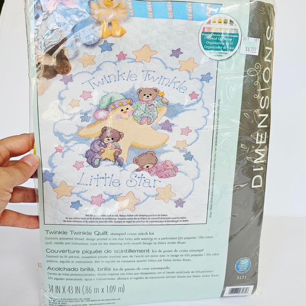 Dimensions Twinkle Twinkle Quilt Stamped Cross Stitch Kit 34x43 Nursery DIY 3171
